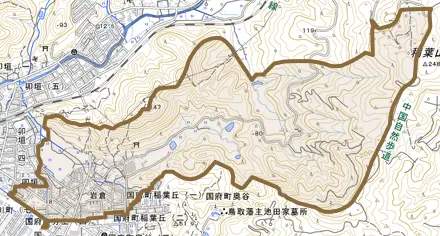 岩倉とその周辺の地図。町の範囲を重ねている