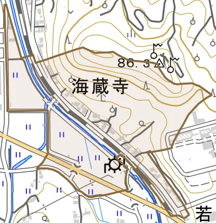 海蔵寺とその周辺の地図。町の範囲を重ねている