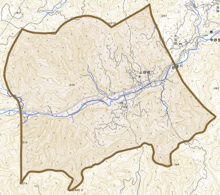 上砂見とその周辺の地図。町の範囲を重ねている