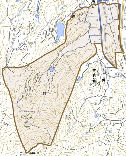 香取とその周辺の地図。町の範囲を重ねている