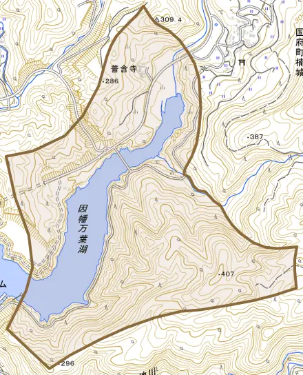 国府町拾石とその周辺の地図。町の範囲を重ねている