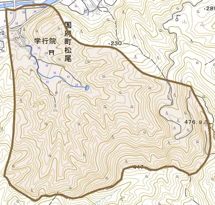 国府町松尾とその周辺の地図。町の範囲を重ねている
