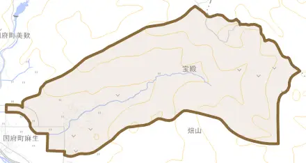 国府町高岡とその周辺の地図。町の範囲を重ねている