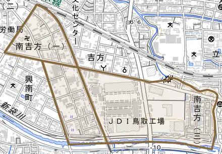 南吉方とその周辺の地図。町の範囲を重ねている