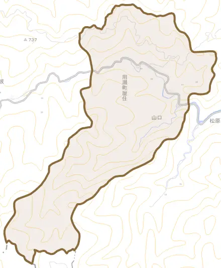 用瀬町屋住とその周辺の地図。町の範囲を重ねている