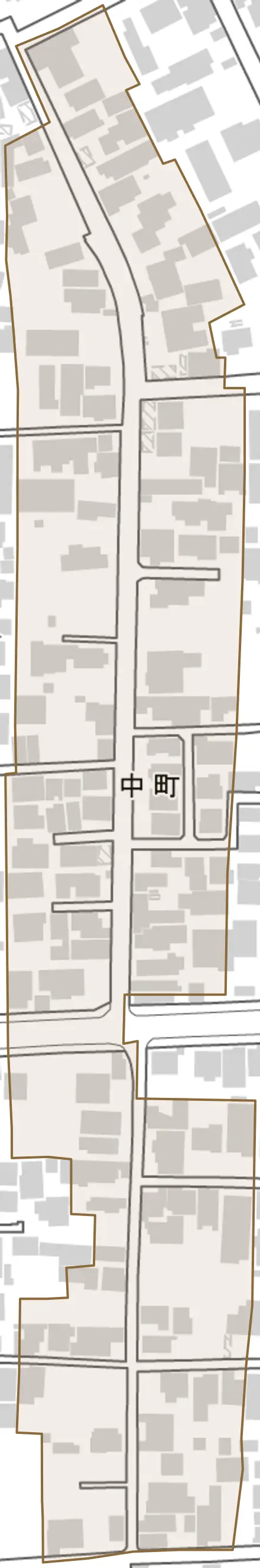 中町とその周辺の地図。町の範囲を重ねている