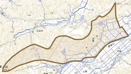 大塚とその周辺の地図。町の範囲を重ねている