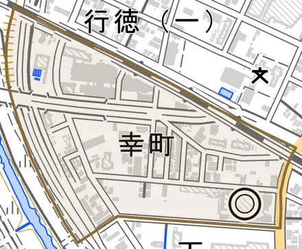 幸町とその周辺の地図。町の範囲を重ねている