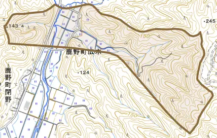 鹿野町広木とその周辺の地図。町の範囲を重ねている