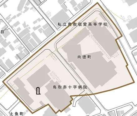 尚徳町とその周辺の地図。町の範囲を重ねている