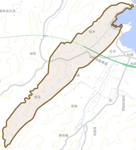 福井とその周辺の地図。町の範囲を重ねている