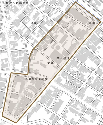 栄町とその周辺の地図。町の範囲を重ねている