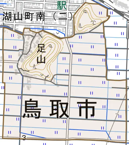 足山とその周辺の地図。町の範囲を重ねている