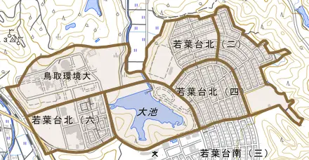 若葉台北とその周辺の地図。町の範囲を重ねている