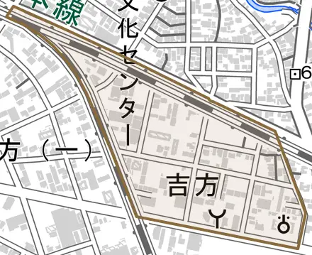 吉方とその周辺の地図。町の範囲を重ねている