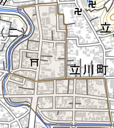 吉方町とその周辺の地図。町の範囲を重ねている