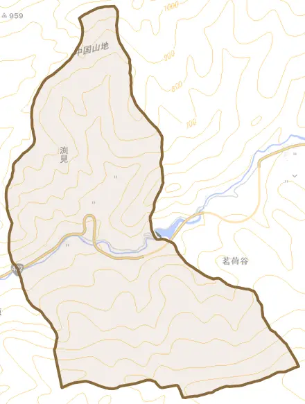 大字渕見とその周辺の地図。町の範囲を重ねている
