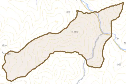 大字岩屋堂とその周辺の地図。町の範囲を重ねている
