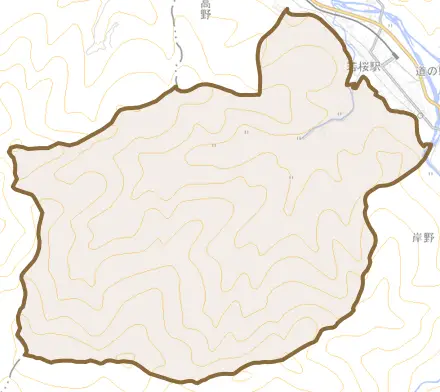 大字三倉とその周辺の地図。町の範囲を重ねている