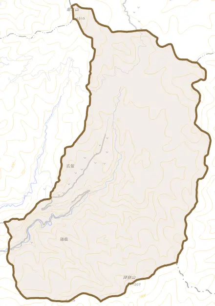 大字諸鹿とその周辺の地図。町の範囲を重ねている