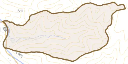 大字根安とその周辺の地図。町の範囲を重ねている