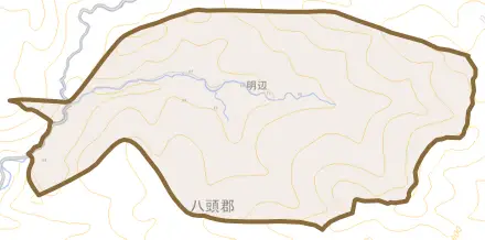 明辺とその周辺の地図。町の範囲を重ねている