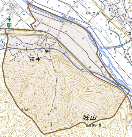 福井とその周辺の地図。町の範囲を重ねている