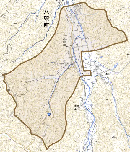 船岡殿とその周辺の地図。町の範囲を重ねている
