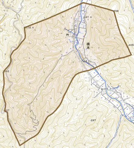 橋本とその周辺の地図。町の範囲を重ねている