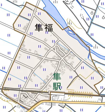 隼福とその周辺の地図。町の範囲を重ねている