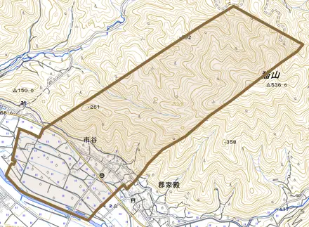 市谷とその周辺の地図。町の範囲を重ねている