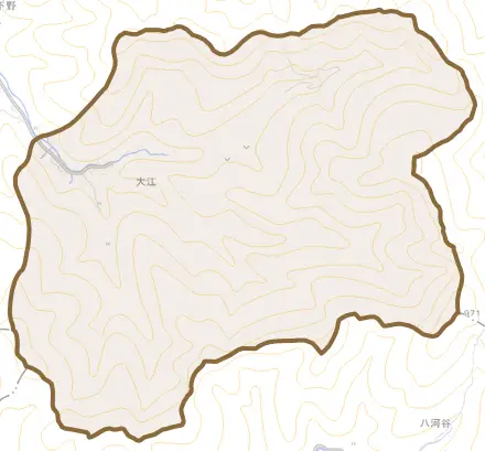 大江とその周辺の地図。町の範囲を重ねている
