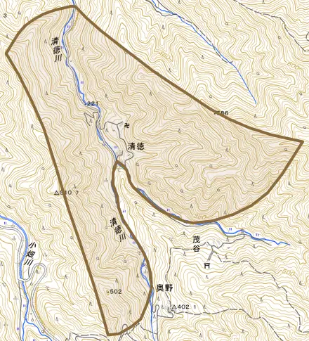 清徳とその周辺の地図。町の範囲を重ねている