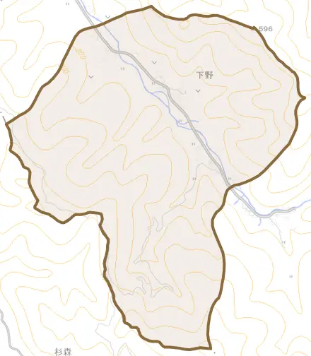 下野とその周辺の地図。町の範囲を重ねている