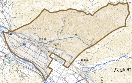 安井宿とその周辺の地図。町の範囲を重ねている