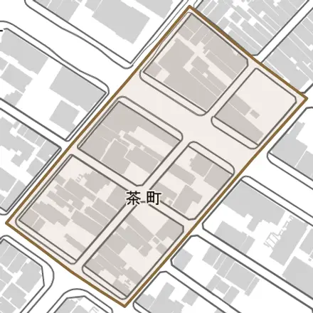 茶町とその周辺の地図。町の範囲を重ねている