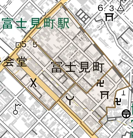 冨士見町とその周辺の地図。町の範囲を重ねている