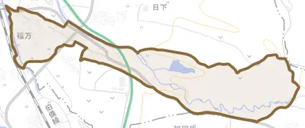 福万とその周辺の地図。町の範囲を重ねている
