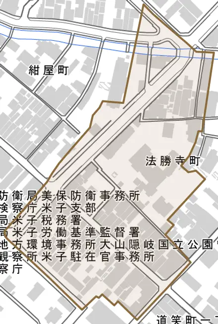 法勝寺町とその周辺の地図。町の範囲を重ねている