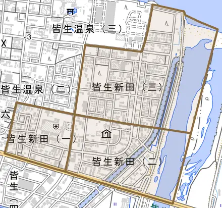 皆生新田とその周辺の地図。町の範囲を重ねている