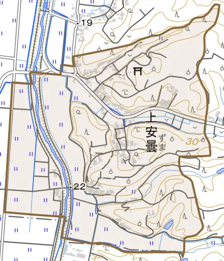 上安曇とその周辺の地図。町の範囲を重ねている