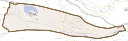 岡成とその周辺の地図。町の範囲を重ねている