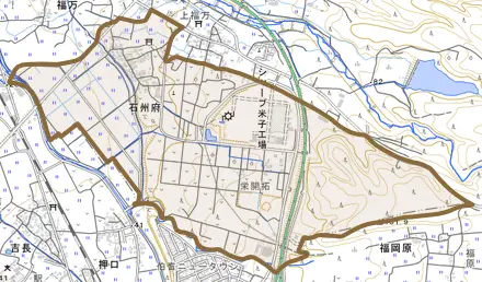 石州府とその周辺の地図。町の範囲を重ねている