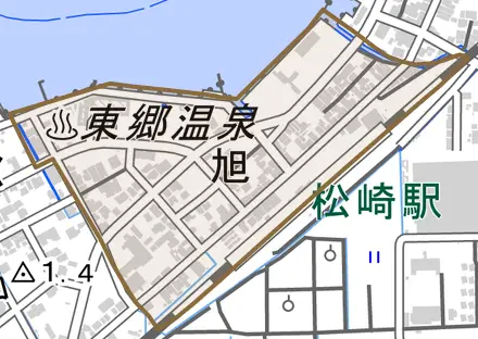 大字旭とその周辺の地図。町の範囲を重ねている