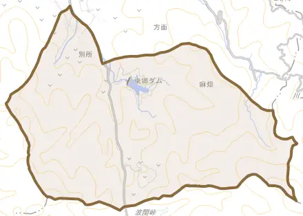 大字別所とその周辺の地図。町の範囲を重ねている