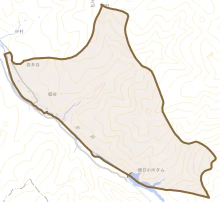 蛭谷とその周辺の地図。町の範囲を重ねている