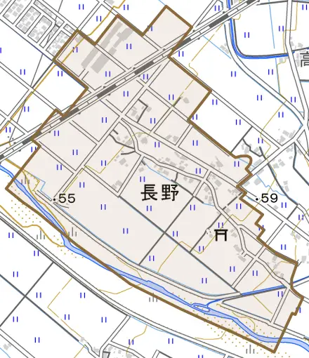 長野とその周辺の地図。町の範囲を重ねている