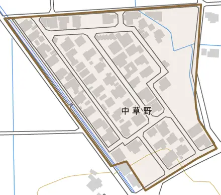 中草野とその周辺の地図。町の範囲を重ねている