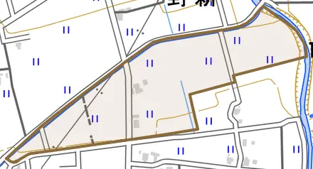 野新とその周辺の地図。町の範囲を重ねている