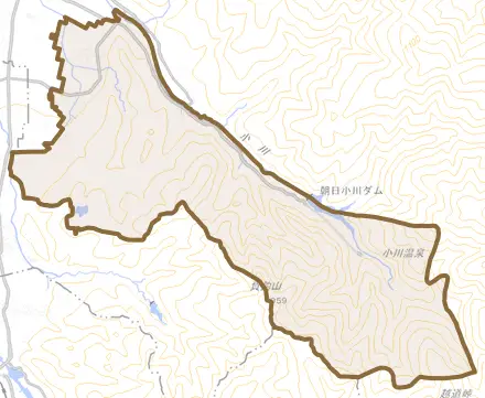 山崎とその周辺の地図。町の範囲を重ねている